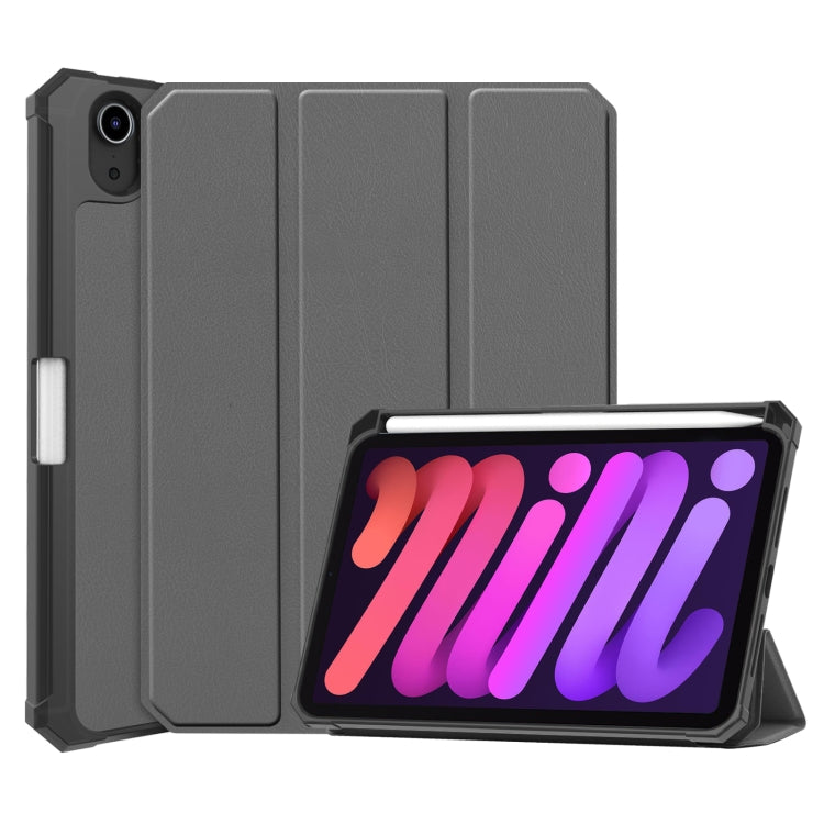 For iPad mini 6 Custer Pattern Pure Color TPU Smart Tablet Holster with Sleep Function & 3-Fold Holder & Pen Slot