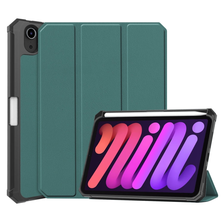 For iPad mini 6 Custer Pattern Pure Color TPU Smart Tablet Holster with Sleep Function & 3-Fold Holder & Pen Slot