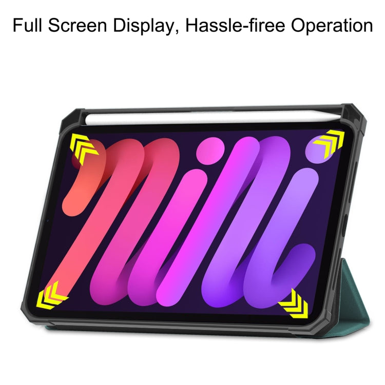 For iPad mini 6 Custer Pattern Pure Color TPU Smart Tablet Holster with Sleep Function & 3-Fold Holder & Pen Slot