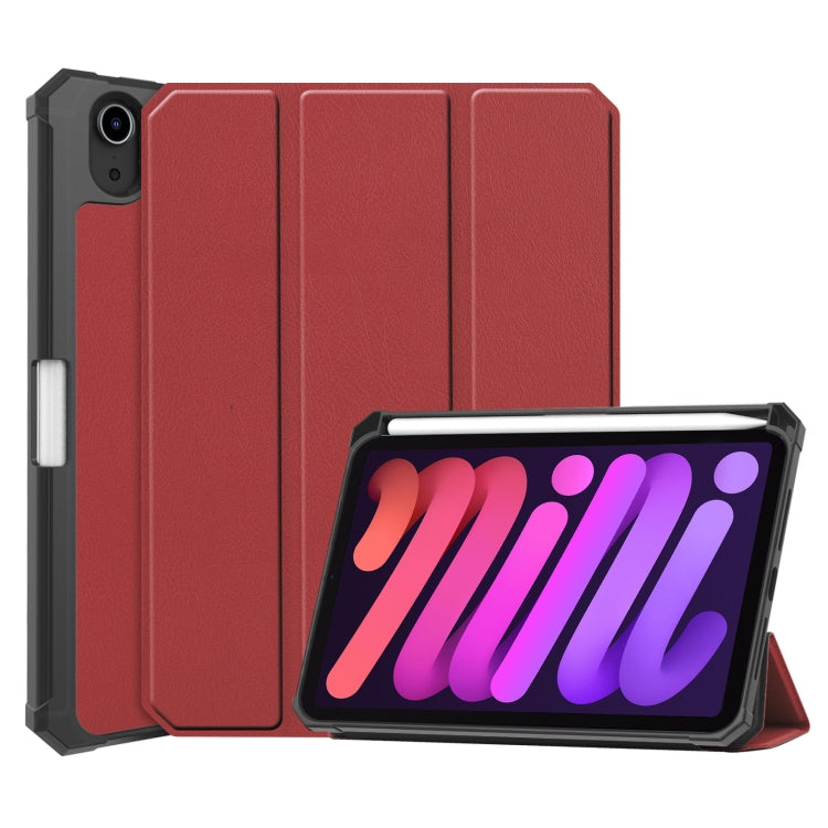 For iPad mini 6 Custer Pattern Pure Color TPU Smart Tablet Holster with Sleep Function & 3-Fold Holder & Pen Slot