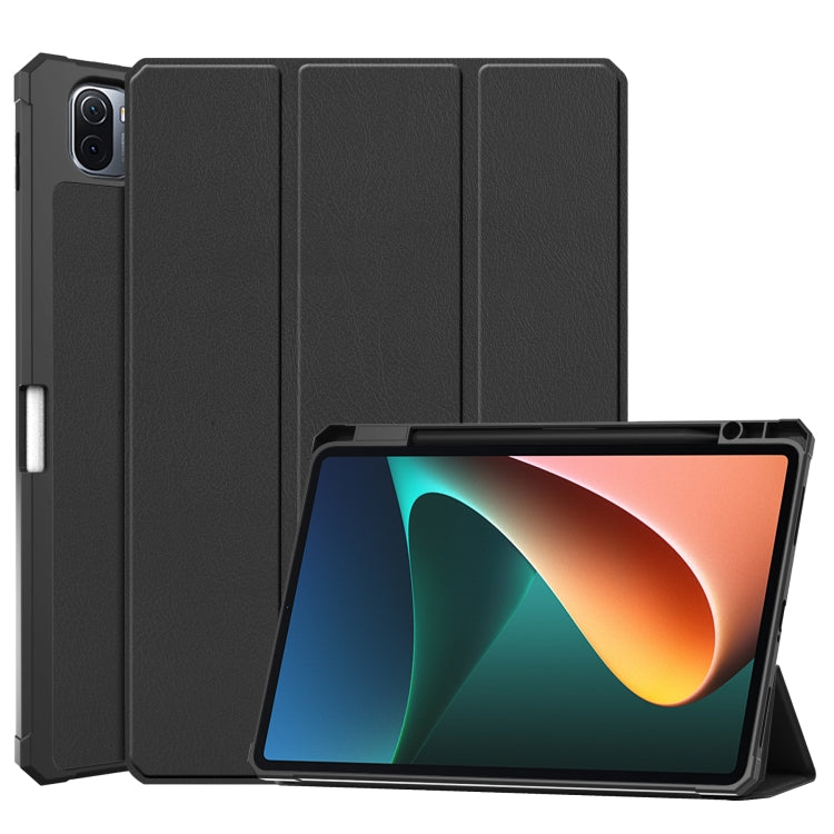 For Xiaomi Pad 5 Custer Pattern Pure Color TPU Smart Tablet Holster with Sleep Function & 3-Fold Holder & Pen Slot