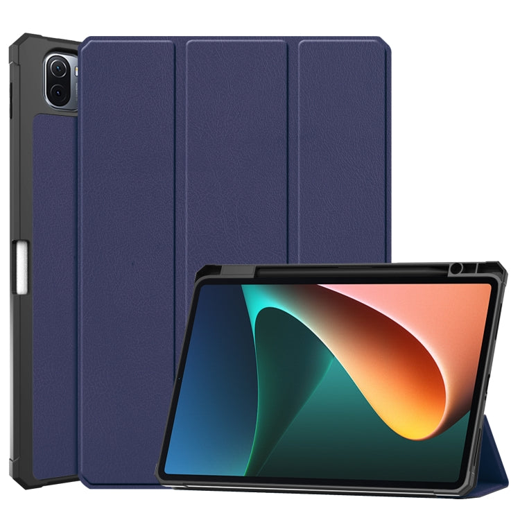For Xiaomi Pad 5 Custer Pattern Pure Color TPU Smart Tablet Holster with Sleep Function & 3-Fold Holder & Pen Slot