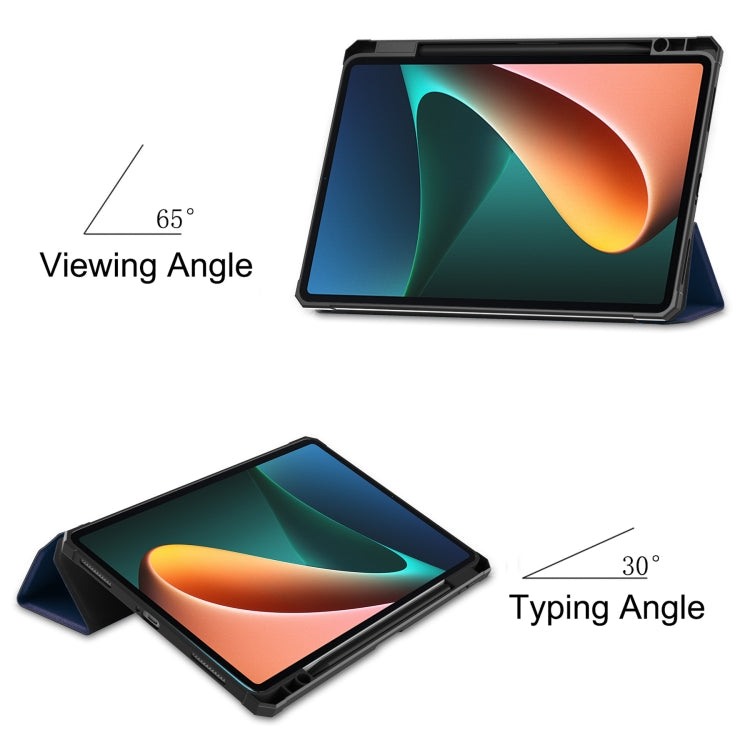 For Xiaomi Pad 5 Custer Pattern Pure Color TPU Smart Tablet Holster with Sleep Function & 3-Fold Holder & Pen Slot
