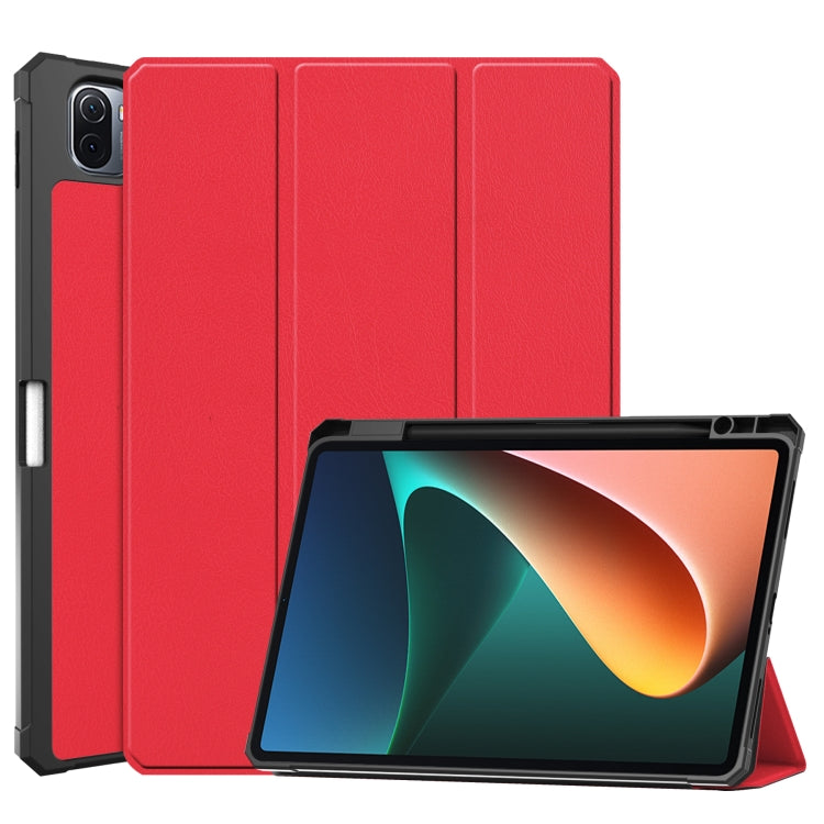 For Xiaomi Pad 5 Custer Pattern Pure Color TPU Smart Tablet Holster with Sleep Function & 3-Fold Holder & Pen Slot