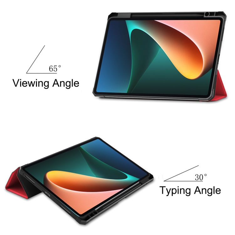 For Xiaomi Pad 5 Custer Pattern Pure Color TPU Smart Tablet Holster with Sleep Function & 3-Fold Holder & Pen Slot