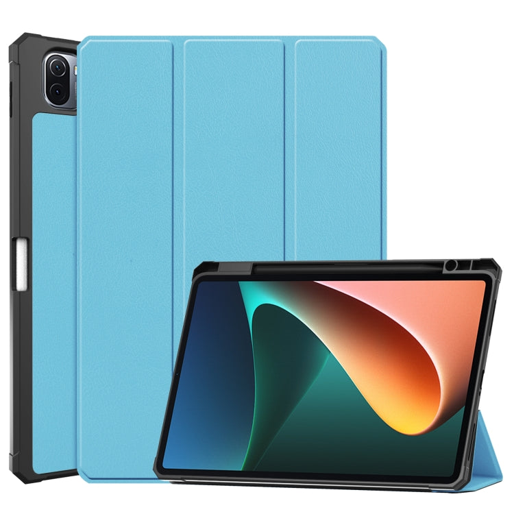 For Xiaomi Pad 5 Custer Pattern Pure Color TPU Smart Tablet Holster with Sleep Function & 3-Fold Holder & Pen Slot