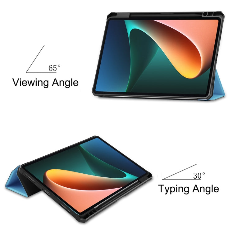 For Xiaomi Pad 5 Custer Pattern Pure Color TPU Smart Tablet Holster with Sleep Function & 3-Fold Holder & Pen Slot