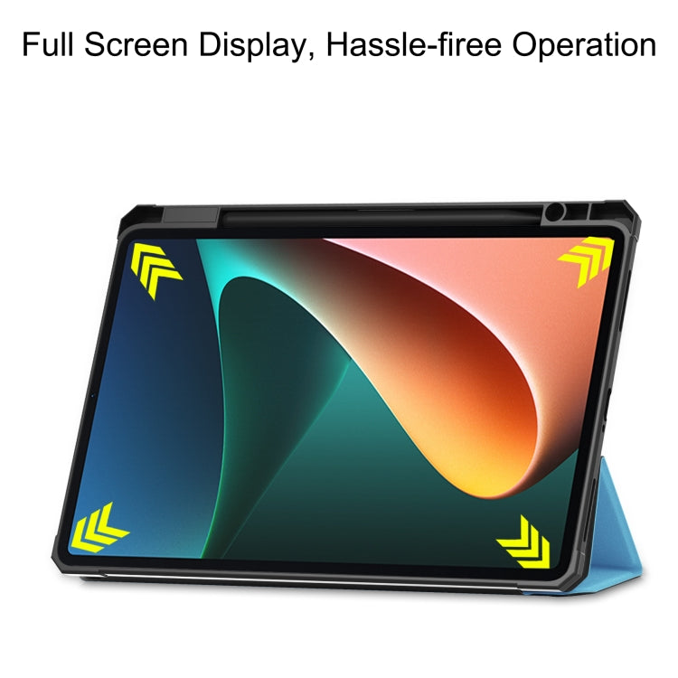 For Xiaomi Pad 5 Custer Pattern Pure Color TPU Smart Tablet Holster with Sleep Function & 3-Fold Holder & Pen Slot