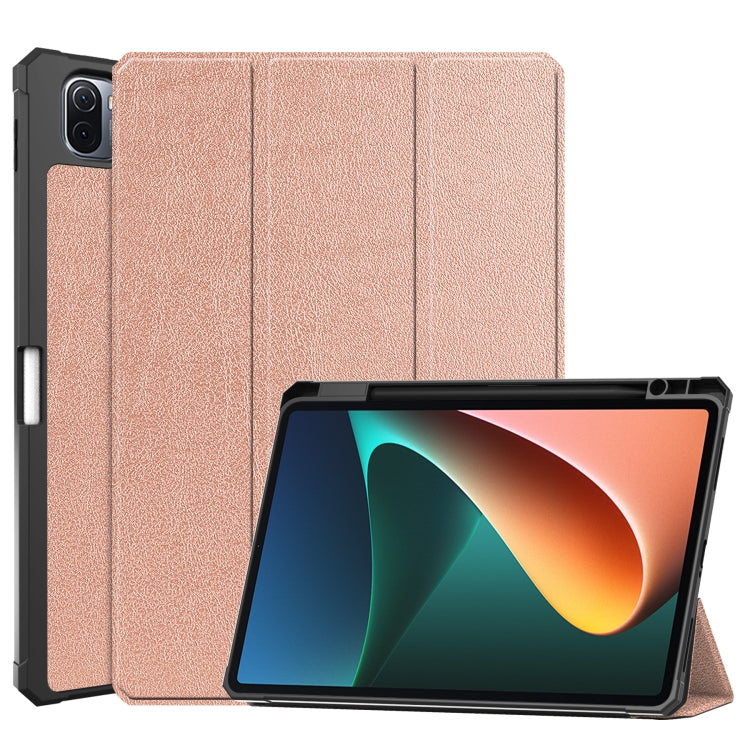 For Xiaomi Pad 5 Custer Pattern Pure Color TPU Smart Tablet Holster with Sleep Function & 3-Fold Holder & Pen Slot