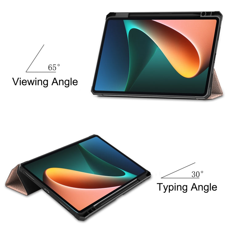 For Xiaomi Pad 5 Custer Pattern Pure Color TPU Smart Tablet Holster with Sleep Function & 3-Fold Holder & Pen Slot