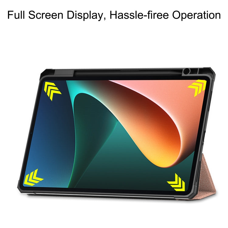 For Xiaomi Pad 5 Custer Pattern Pure Color TPU Smart Tablet Holster with Sleep Function & 3-Fold Holder & Pen Slot