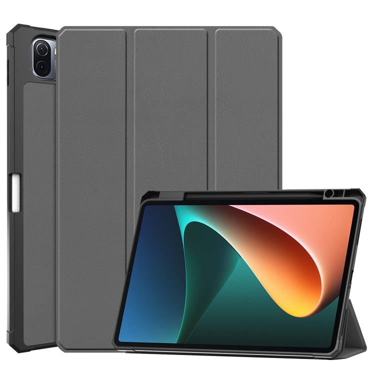 For Xiaomi Pad 5 Custer Pattern Pure Color TPU Smart Tablet Holster with Sleep Function & 3-Fold Holder & Pen Slot