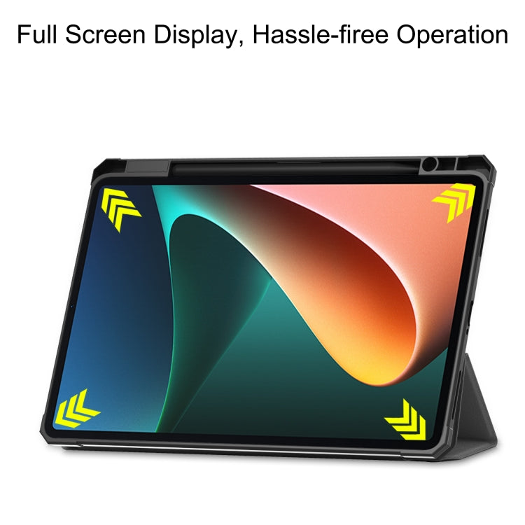 For Xiaomi Pad 5 Custer Pattern Pure Color TPU Smart Tablet Holster with Sleep Function & 3-Fold Holder & Pen Slot