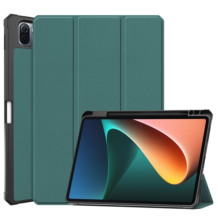 For Xiaomi Pad 5 Custer Pattern Pure Color TPU Smart Tablet Holster with Sleep Function & 3-Fold Holder & Pen Slot