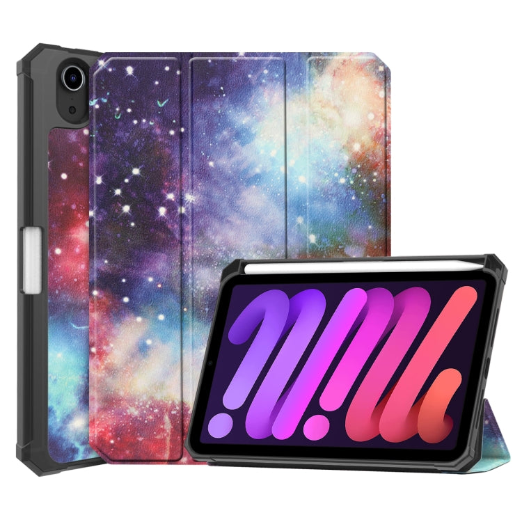For iPad mini 6 Colored Drawing Horizontal Flip TPU + PU Leather Tablet Case with Three-folding Holder & Sleep / Wake-up Function & Pen Slot