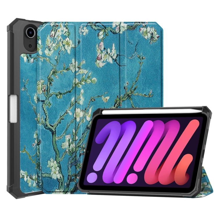 For iPad mini 6 Colored Drawing Horizontal Flip TPU + PU Leather Tablet Case with Three-folding Holder & Sleep / Wake-up Function & Pen Slot