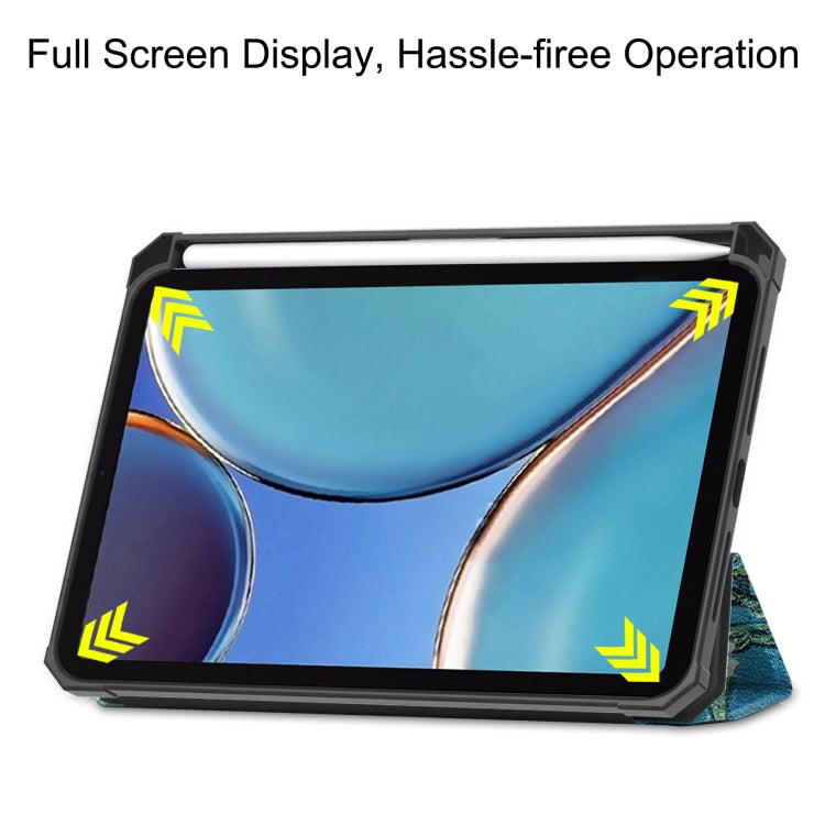 For iPad mini 6 Colored Drawing Horizontal Flip TPU + PU Leather Tablet Case with Three-folding Holder & Sleep / Wake-up Function & Pen Slot
