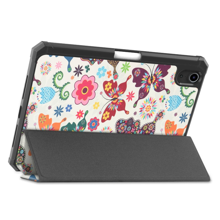 For iPad mini 6 Colored Drawing Horizontal Flip TPU + PU Leather Tablet Case with Three-folding Holder & Sleep / Wake-up Function & Pen Slot