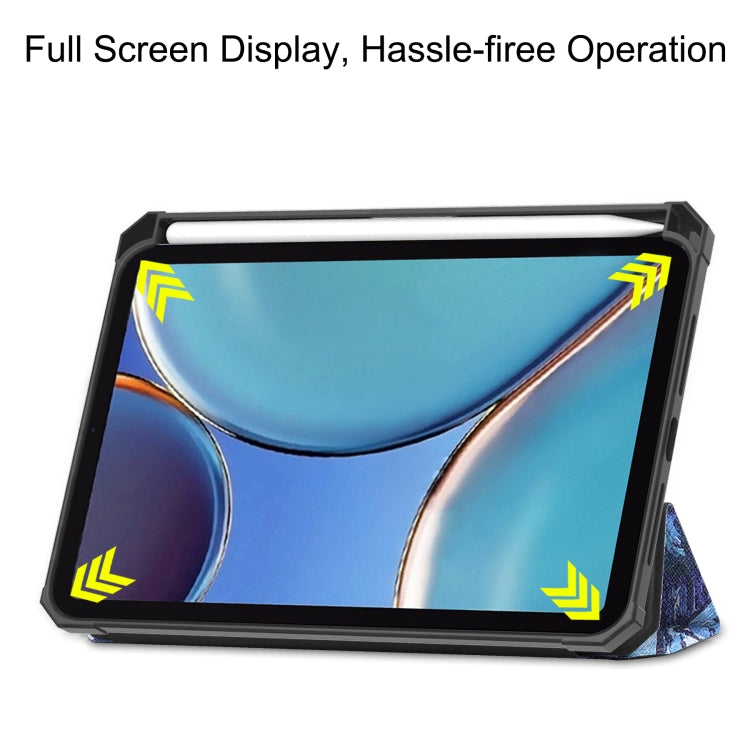 For iPad mini 6 Colored Drawing Horizontal Flip TPU + PU Leather Tablet Case with Three-folding Holder & Sleep / Wake-up Function & Pen Slot