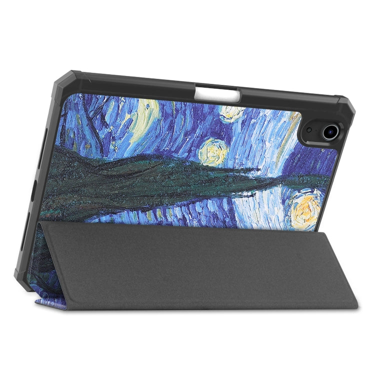 For iPad mini 6 Colored Drawing Horizontal Flip TPU + PU Leather Tablet Case with Three-folding Holder & Sleep / Wake-up Function & Pen Slot
