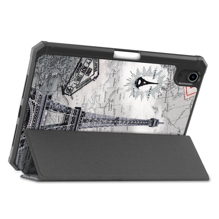 For iPad mini 6 Colored Drawing Horizontal Flip TPU + PU Leather Tablet Case with Three-folding Holder & Sleep / Wake-up Function & Pen Slot
