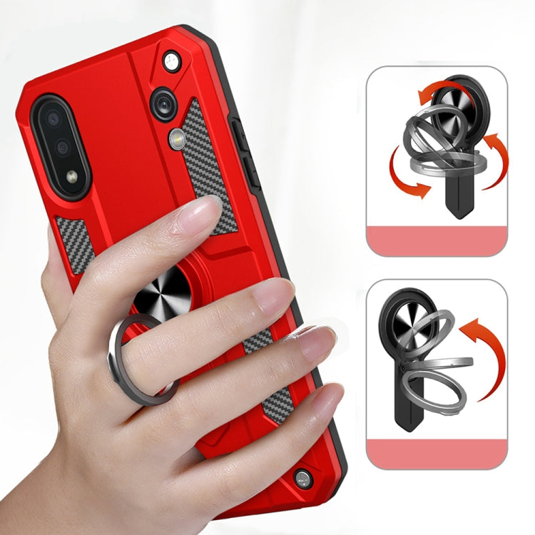 For Samsung Galaxy A01 Carbon Fiber Pattern PC + TPU Protective Case with Ring Holder