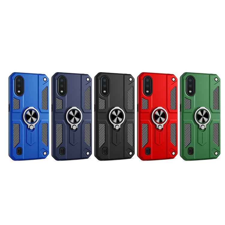 For Samsung Galaxy A01 Carbon Fiber Pattern PC + TPU Protective Case with Ring Holder