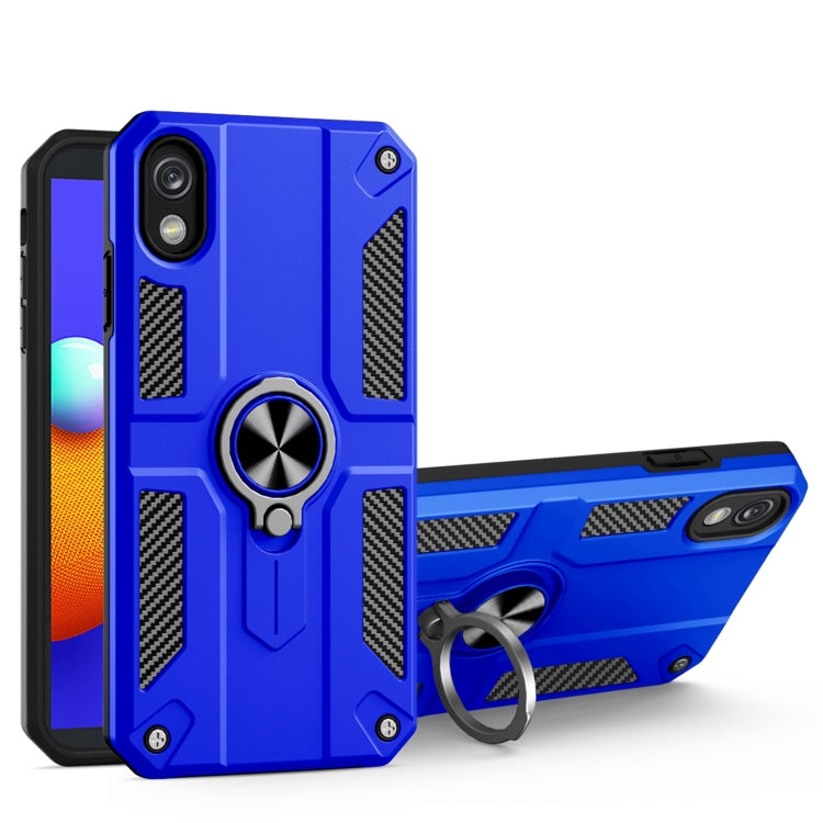 For Samsung Galaxy A01 Core Carbon Fiber Pattern PC + TPU Protective Case with Ring Holder