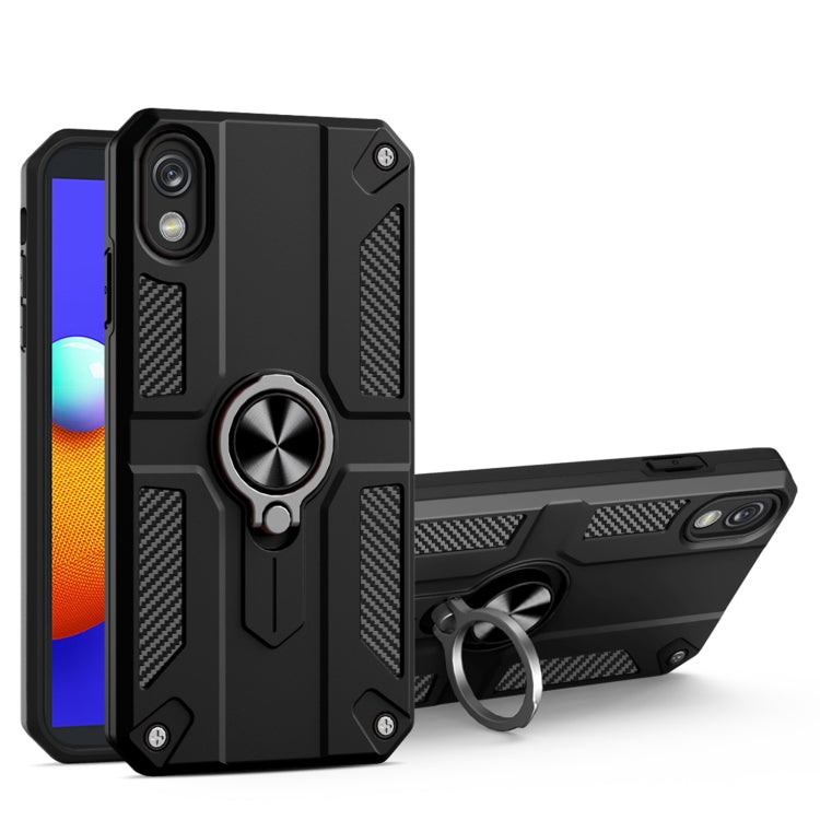 For Samsung Galaxy A01 Core Carbon Fiber Pattern PC + TPU Protective Case with Ring Holder