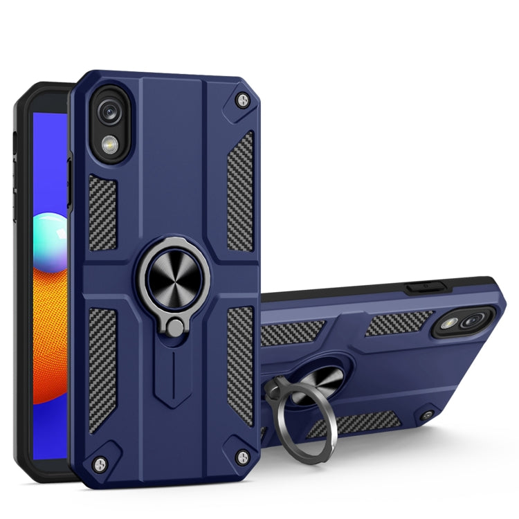 For Samsung Galaxy A01 Core Carbon Fiber Pattern PC + TPU Protective Case with Ring Holder