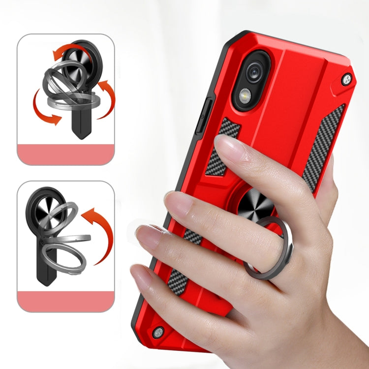 For Samsung Galaxy M01 Core Carbon Fiber Pattern PC + TPU Protective Case with Ring Holder