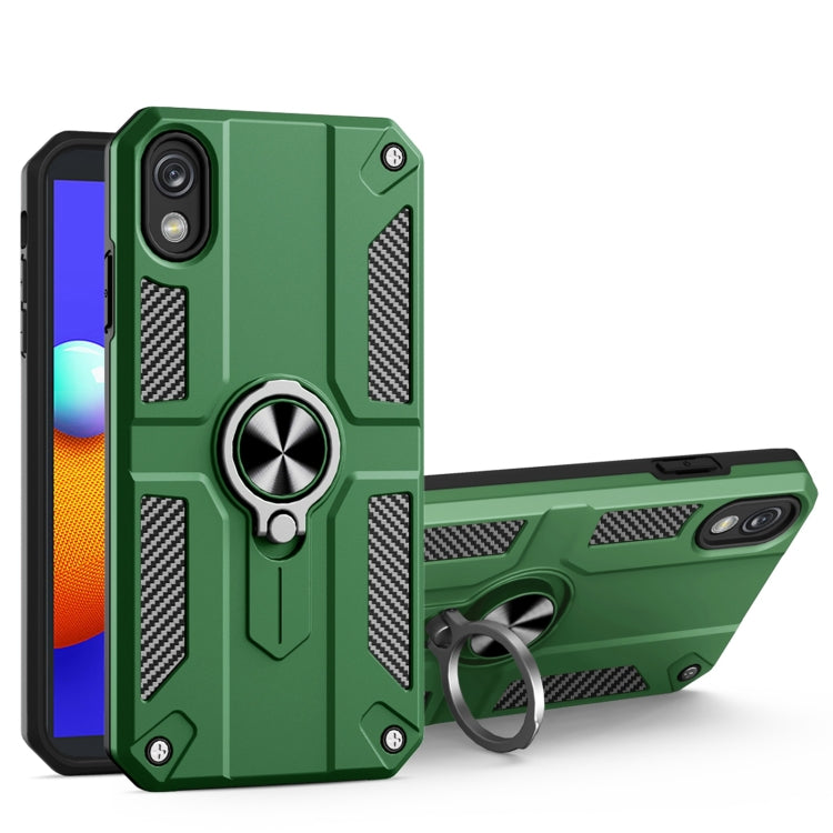 For Samsung Galaxy M01 Core Carbon Fiber Pattern PC + TPU Protective Case with Ring Holder
