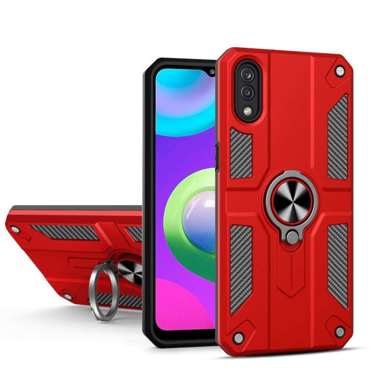 For Samsung Galaxy A02 Carbon Fiber Pattern PC + TPU Protective Case with Ring Holder