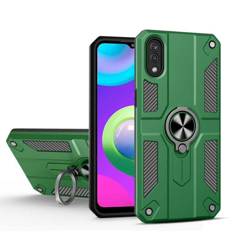 For Samsung Galaxy A02 Carbon Fiber Pattern PC + TPU Protective Case with Ring Holder