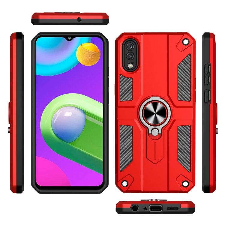 For Samsung Galaxy A02 Carbon Fiber Pattern PC + TPU Protective Case with Ring Holder