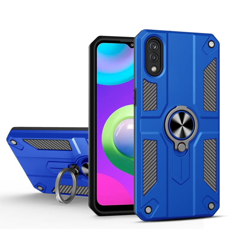 For Samsung Galaxy M02 Carbon Fiber Pattern PC + TPU Protective Case with Ring Holder
