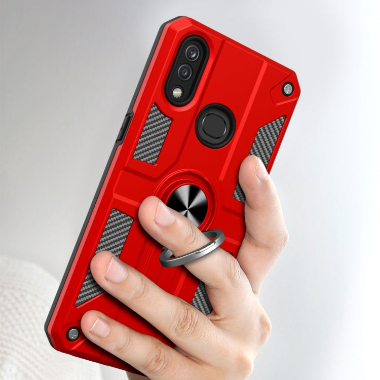 For Samsung Galaxy M02 Carbon Fiber Pattern PC + TPU Protective Case with Ring Holder