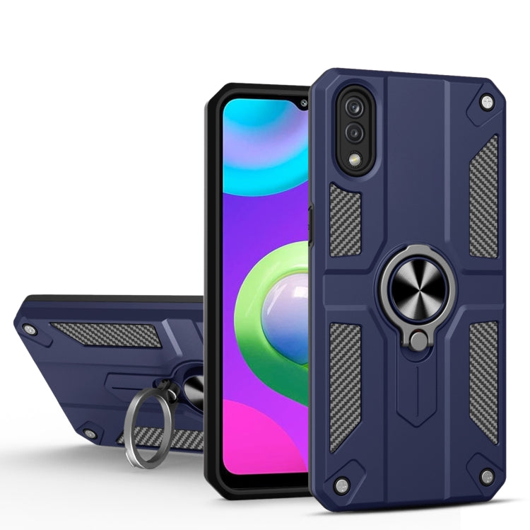 For Samsung Galaxy M02 Carbon Fiber Pattern PC + TPU Protective Case with Ring Holder