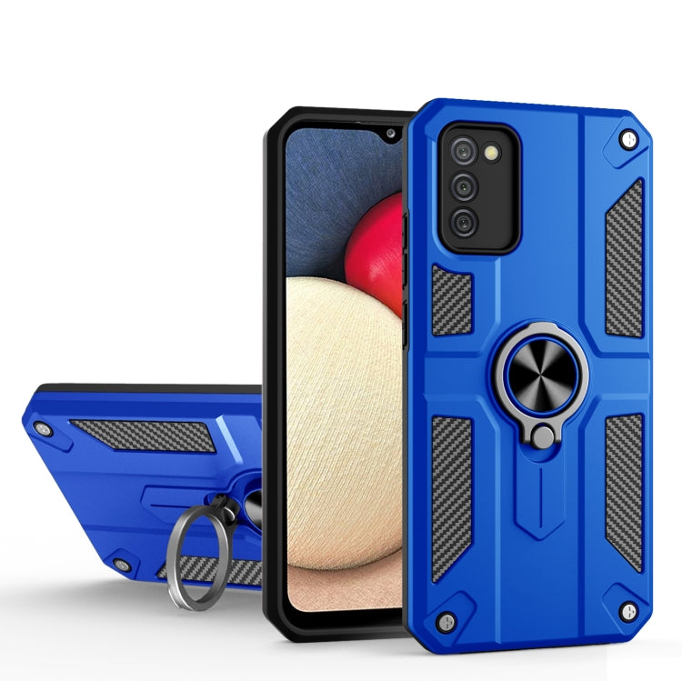 For Samsung Galaxy A02s Carbon Fiber Pattern PC + TPU Protective Case with Ring Holder
