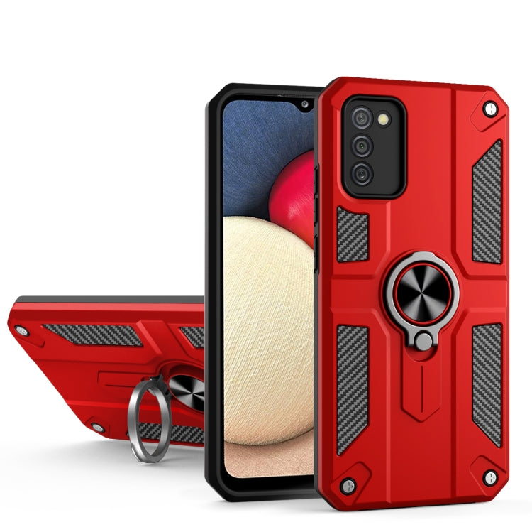For Samsung Galaxy A02s Carbon Fiber Pattern PC + TPU Protective Case with Ring Holder