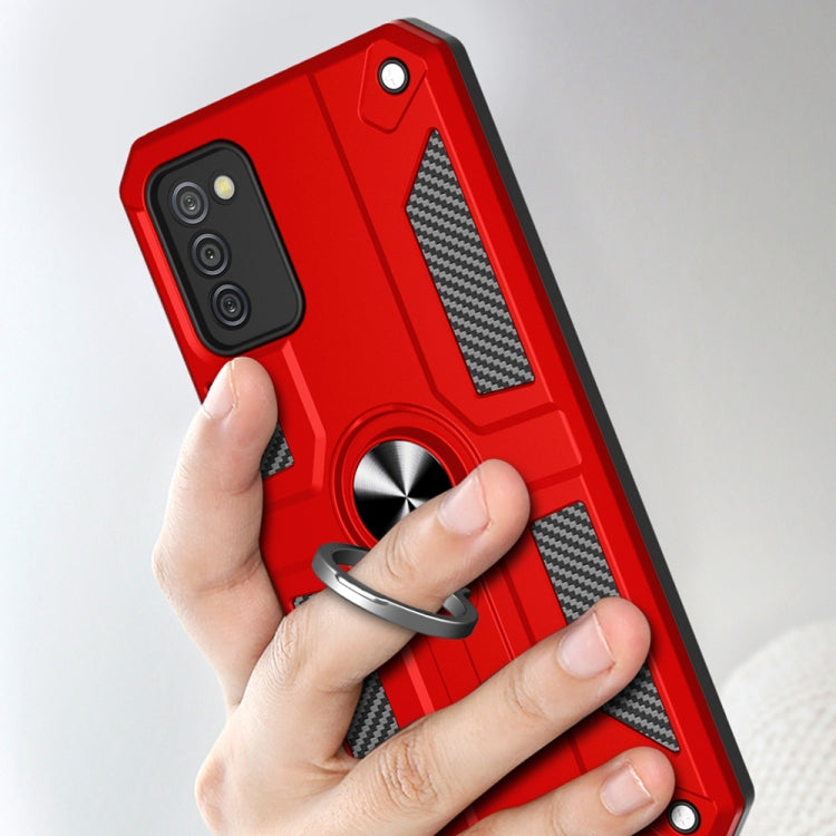 For Samsung Galaxy A02s Carbon Fiber Pattern PC + TPU Protective Case with Ring Holder
