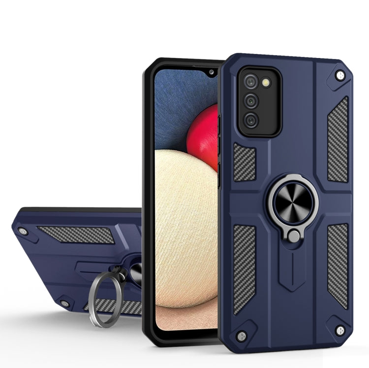 For Samsung Galaxy A02s Carbon Fiber Pattern PC + TPU Protective Case with Ring Holder