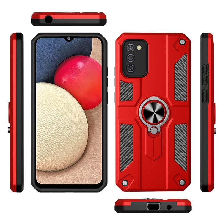 For Samsung Galaxy A02s Carbon Fiber Pattern PC + TPU Protective Case with Ring Holder