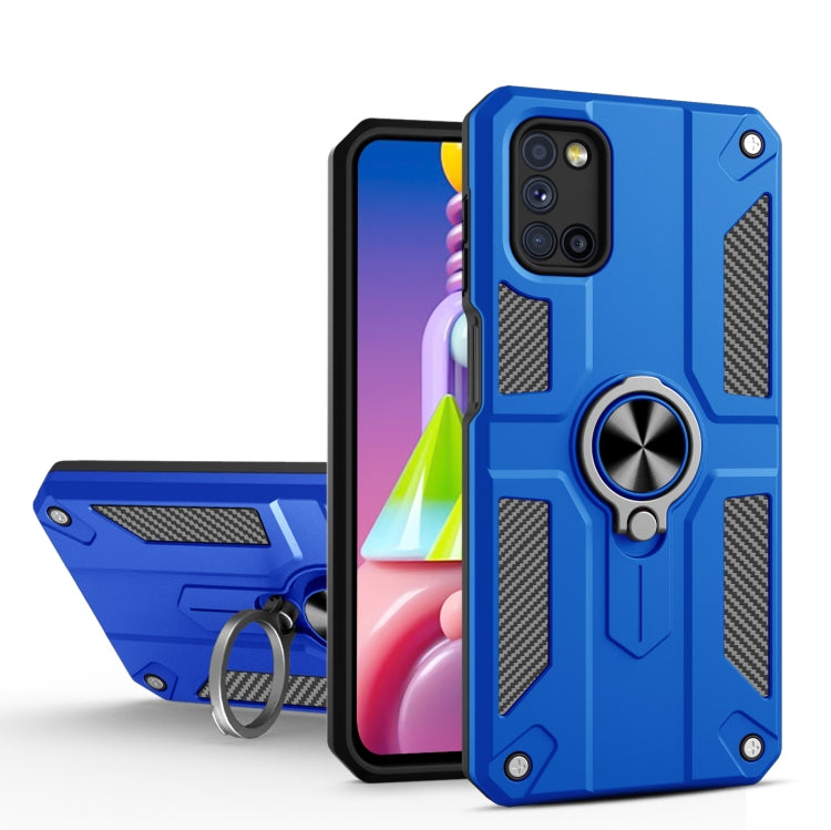 For Samsung Galaxy A03s (166.6mm) Carbon Fiber Pattern PC + TPU Protective Case with Ring Holder
