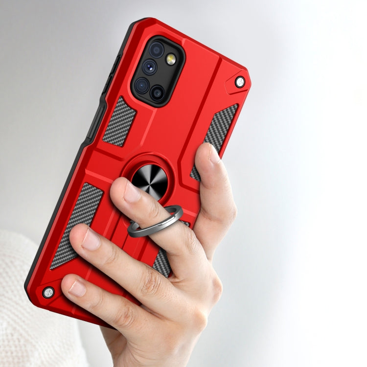 For Samsung Galaxy A03s (166.6mm) Carbon Fiber Pattern PC + TPU Protective Case with Ring Holder