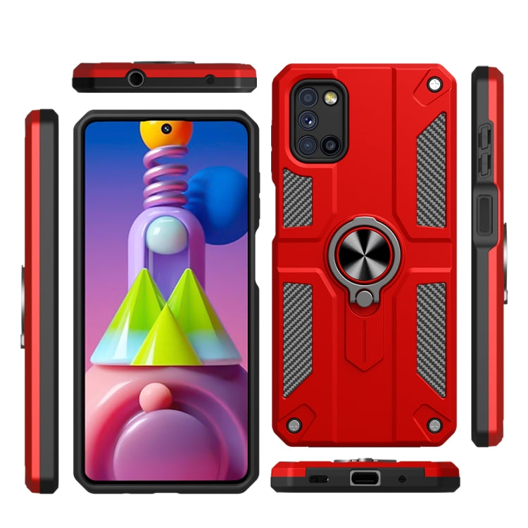 For Samsung Galaxy A03s (166.6mm) Carbon Fiber Pattern PC + TPU Protective Case with Ring Holder