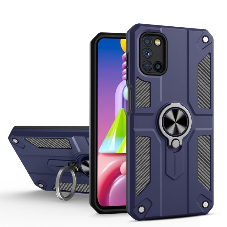 For Samsung Galaxy A03s (166.6mm) Carbon Fiber Pattern PC + TPU Protective Case with Ring Holder