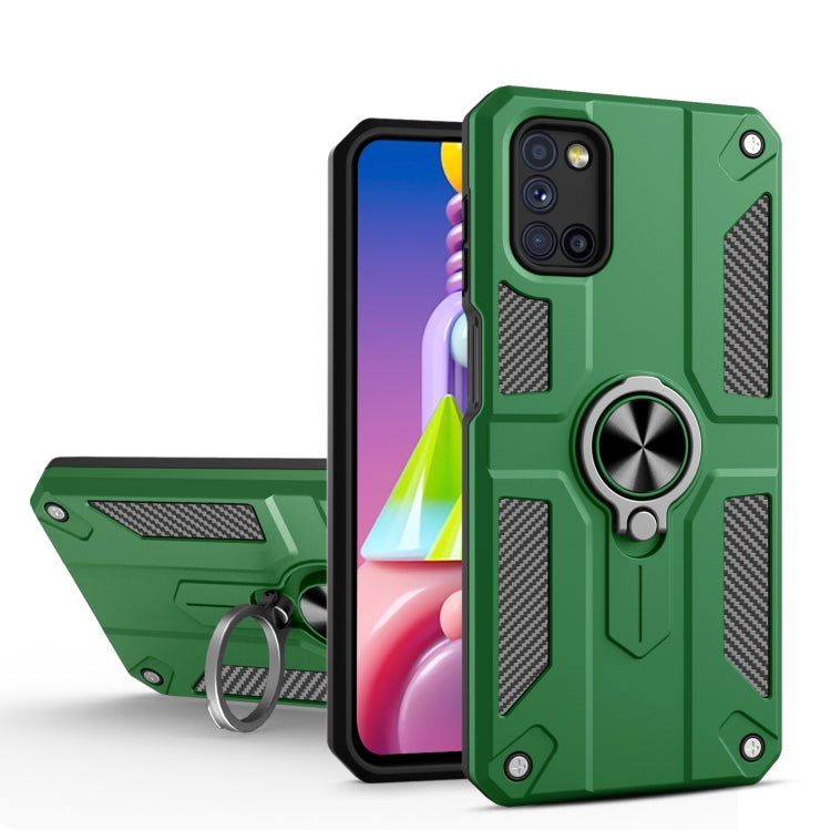 For Samsung Galaxy A03s (166.6mm) Carbon Fiber Pattern PC + TPU Protective Case with Ring Holder