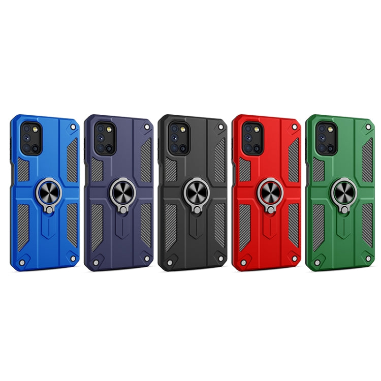 For Samsung Galaxy A03s (166.6mm) Carbon Fiber Pattern PC + TPU Protective Case with Ring Holder