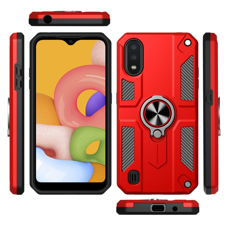 For Samsung Galaxy A10 Carbon Fiber Pattern PC + TPU Protective Case with Ring Holder